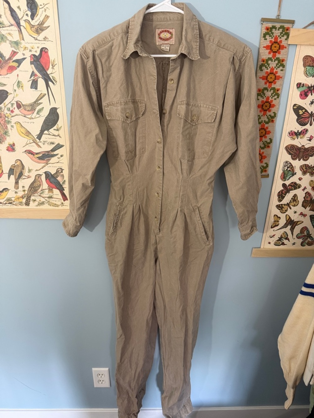 1980s vintage Banana Republic safari jumpsuit 80s khaki tan